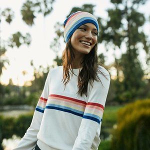 Madeleine Thompson spiritual gangster crew neck cream blouse with rainbow stripe